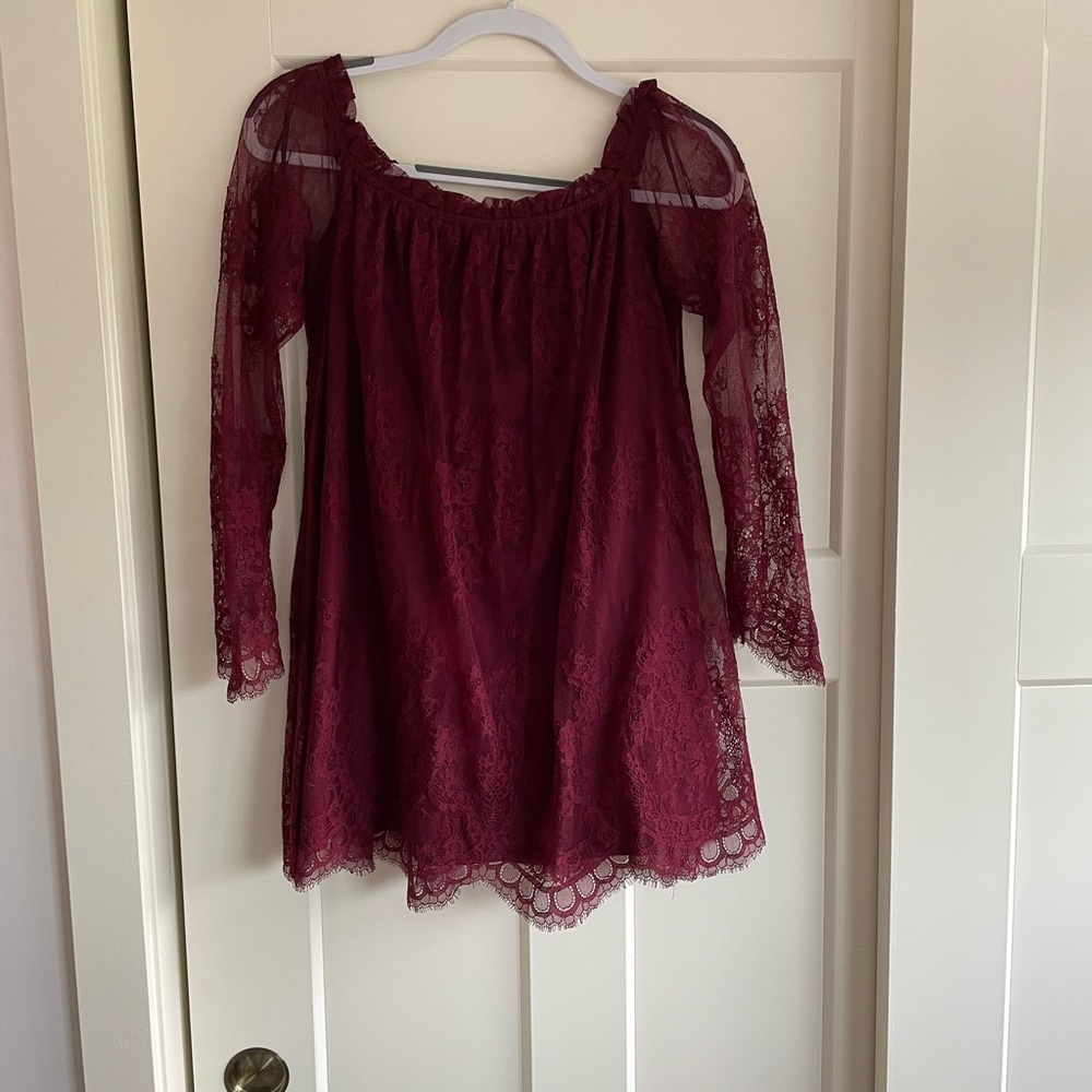 Red lace blouse, size Large.